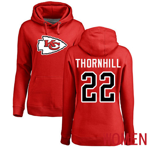 Women Football Kansas City Chiefs #22 Thornhill Juan Red Name and Number Logo Pullover Hoodie->nfl t-shirts->Sports Accessory